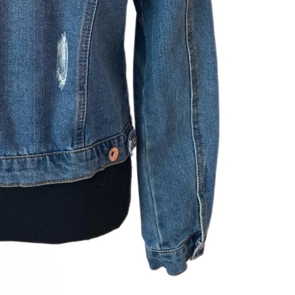 Ci Sono Medium Wash Distressed Denim Jacket Rose Gold Buttons size L - Picture 9 of 11
